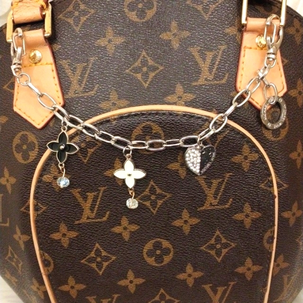 Michael Kors Charms Flower PURSE CHAIN 2 Black Enameled Fleur de Lis Flowers - Picture 4 of 9
